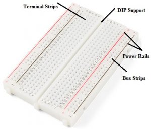 Solderless breadboard for circuit prototyping