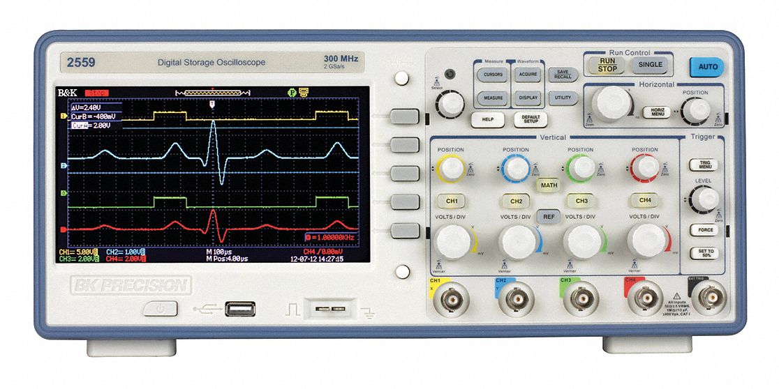 Digital oscilloscope displaying signal waveforms